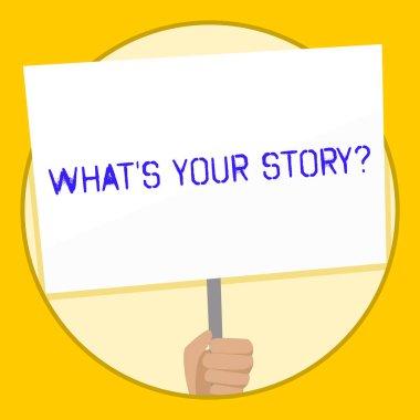 Sizin hikaye soru S gösteren metin işareti. Onun geçmiş yaşam eylemleri olayları hakkında göstermek soran kavramsal fotoğraf el Holding boş beyaz Placard sosyal farkındalık için kolu tarafından desteklenen.