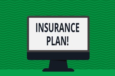 Sigorta planı gösteren Not yazma. İş fotoğraf vitrinde risk kapak sabit gelir iade güvenliği gibi faydaları sağlamak masaüstü bilgisayar Colorful monitör ekran Freestanding tablo.