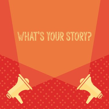 Word yazma metni ne senin hikaye soru S. Onun geçmiş yaşam eylemleri olaylar hakkında göstermek soran iş kavramı boş Double Spotlight yukarı Iki Megaphones yukarı yerde crisscrossing.