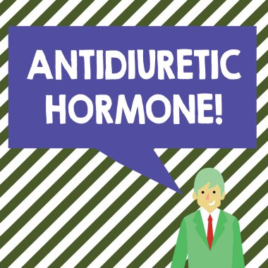 Kelime yazma metin antidiüretik hormon. Hipofiz bezi tarafından serbest olduğunu peptid molekül için iş kavramı Işadamı gülümseyen ve boş dikdörtgen renk konuşma kabarcık ile konuşan.