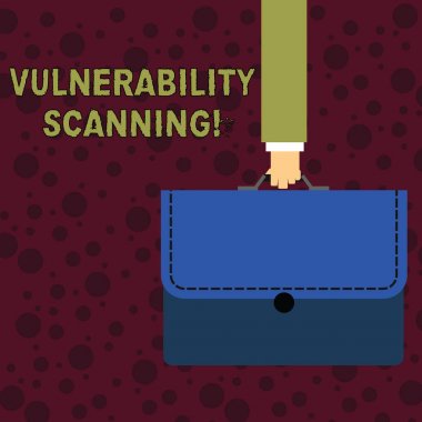 Güvenlik açığı taramasını gösteren kavramsal el yazma. İş fotoğraf metni sistemde sömürük potansiyel noktaları kontrol Iş Işadamı renkli evrak çantası portföy aplike taşıma.