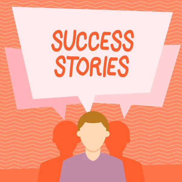 Text sign showing Success Stories. Conceptual photo story demonstrating who rises to fortune or brilliant achievement Faceless Man has Two Shadows Each has Their Own Speech Bubble Overlapping. — Stock Photo, Image