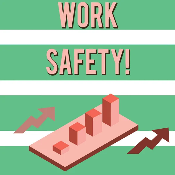 Writing note showing Work Safety. Business photo showcasing policies and procedures in place to ensure health of employees Clustered 3D Bar Chart Graph in Perspective with Two Arrows. — Stock Photo, Image