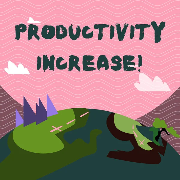 Text sign showing Productivity Increase. Conceptual photo Labor productivity growth More output from worker Mountain View with Marked Hiking Trail and Trekking Tracks for Outdoor Ads.