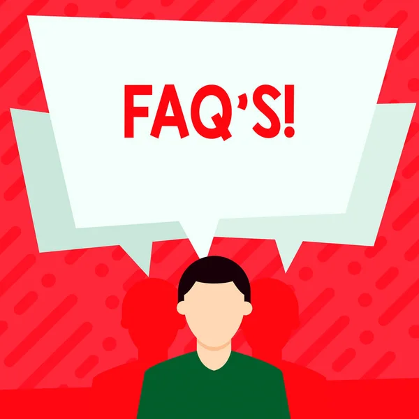 Слова написання тексту FAQ с. бізнес концепції для списку питань і відповідей, що стосуються конкретної суб'єкт безоких людина має два тіні кожен має свої власні міхура мова перекриття. — стокове фото