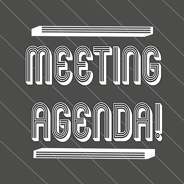 Handwriting text Meeting Agenda. Concept meaning list items that participants hope to accomplish at meetings Seamless Thick Black Stripes and Thin White Lines Slanting at 45 Degrees.