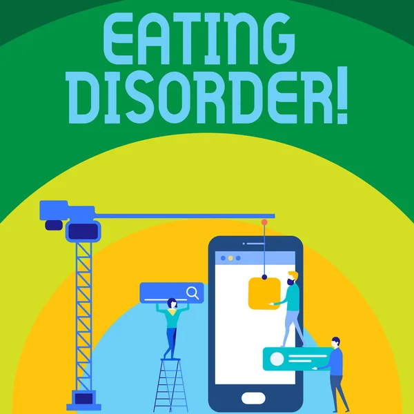 Conceptual hand writing showing Eating Disorder. Business photo text characterized by abnormal or disturbed eating habits Staff Working Together for Target Goal with SEO Process Icons. — Stock Photo, Image