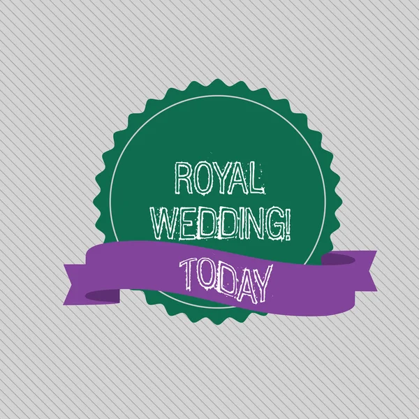 Text sign showing Royal Wedding. Conceptual photo marriage ceremony involving members of kingdom family Blank Color Seal Sticker with Jagged Edge and Different Shade Ribbon Strip. — Stock Photo, Image