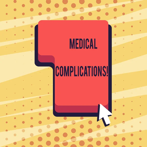 Handwriting text Medical Complications. Concept meaning unfavorable evolution or consequence of a disease Direction to Press or Click the Red Keyboard Command Key with Arrow Cursor. — Stock Photo, Image