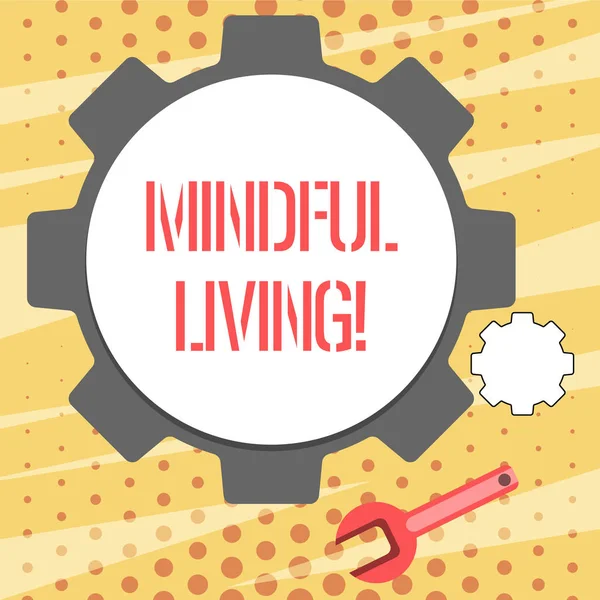 Kavramsal el yazma Mindful Living gösteren. İş fotoğraf düşünceler duyguları bilinç anlar farkındalık vücut duyumlar tekerlek Dişli ve anahtar mekanik aracı SEO ve Web simgesi. — Stok fotoğraf