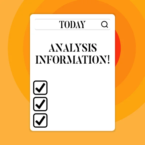 Text sign showing Analysis Information. Conceptual photo A systematic examination and evaluation of data Search Bar with Magnifying Glass Icon photo on Blank Vertical White Screen.