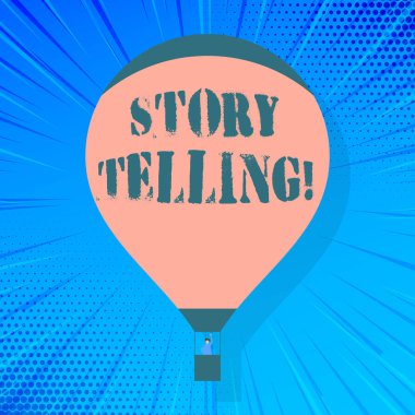 Storytelling gösteren Not yazma. İş fotoğraf kamu sıcak hava balon uçuşan yolcularla yüzer için Yayıncılık için hikayeler yazma aktivite vitrine Gondola.