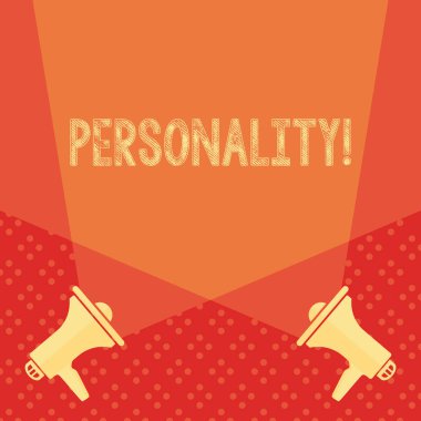 Word yazma metin kişilik. Bireyler karakter boş çift Spotlight kat üzerinde Iki Megaphones yukarı crisscrossing form kombinasyon özellikleri için iş kavramı.