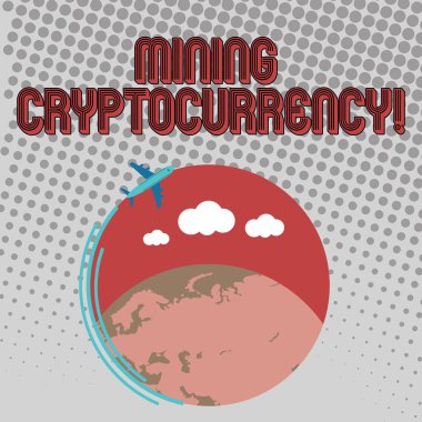 El yazısı metni madencilik cryptocurrency. Dijital para sistemi uçak hareketli simge renkli Küre ve boş metin alanı etrafında uçan ile hareket kavramı anlamı işleme.