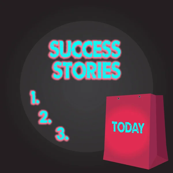 Writing note showing Success Stories. Business photo showcasing story demonstrating who rises to fortune or brilliant achievement Color Gift Bag with Punched Hole on Two toned Blank Space.