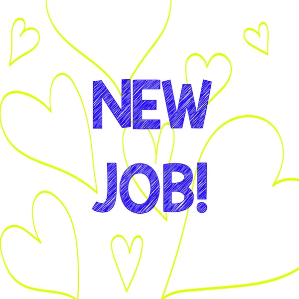 Text sign showing New Job. Conceptual photo recently having paid position of regular employment Drawing of Heart Outline Print Out Pattern for Romantic and Health Issues.