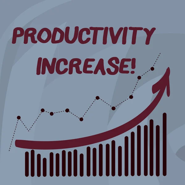 Texto manuscrito Aumento de la productividad. Concepto que significa crecimiento de la productividad del trabajo Más salida del trabajador Combinación de columna colorida y gráfico de línea con flecha subiendo . —  Fotos de Stock