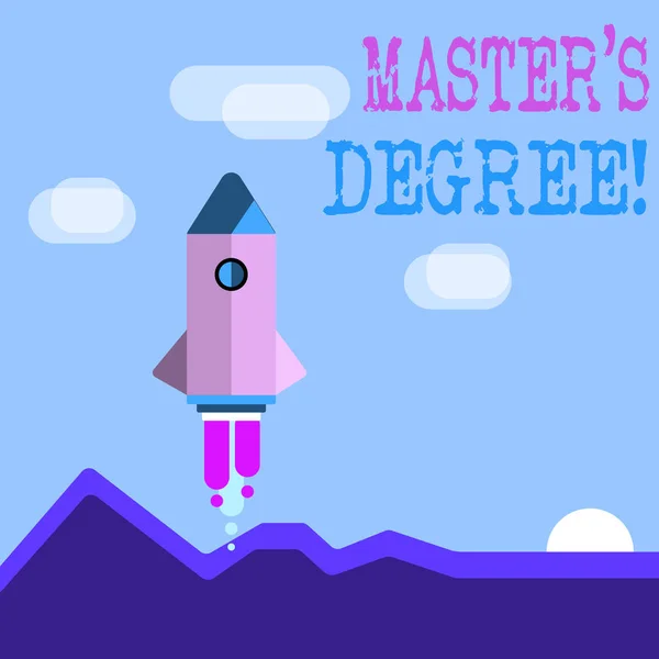 Word writing text Master S Degree. Business concept for academic degree awarded by universities upon high school Colorful Spacecraft Shuttle Rocketship Launching for New Business Startup. — Stock Photo, Image