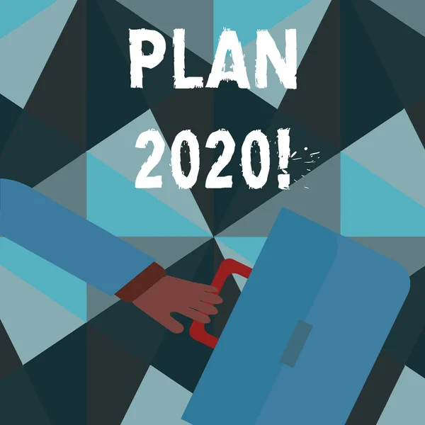 Tekst pisanie programu Word plan 2020. Koncepcja biznesowa dla szczegółowego wniosku robi osiągnięcie czegoś w przyszłym roku Rushing biznesmen ramię Swayed Farther back i Hand Holding kolor Aktówka. — Zdjęcie stockowe