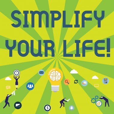 Yaşam basitleştirmek gösteren Not yazma. İş fotoğraf vitrine önemli odaklı ve başkası hakkında daha az olanlar endişe edelim iş dijital pazarlama sembolü, eleman ve konsept simgeler.