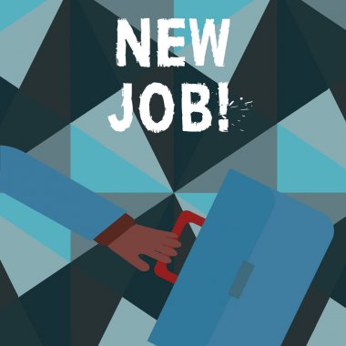 Word metin yazma yeni Iş. Son zamanlarda düzenli istihdamın ödenen pozisyon için iş kavramı acele Işadamı kol uzağa geri ve el Holding renk evrak çantası.