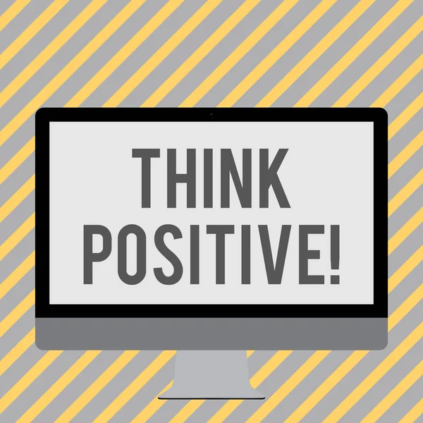 Conceptual hand writing showing Think Positive. Business photo showcasing mental attitude in wich you expect good and favorable results White Computer Monitor WideScreen on a Stand for Technology. — Stock Photo, Image