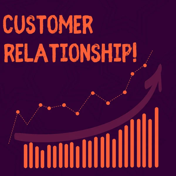 Text sign showing Customer Relationship. Conceptual photo ways how company analysisage relations with customers Combination of Colorful Column and Line Graphic Chart with Arrow Going Up.