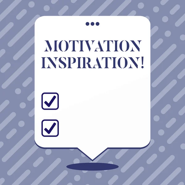 Text sign showing Motivation Inspiration. Conceptual photo ability to change the way we feel about life Blank Space White Speech Balloon Floating with Three Punched Holes on Top. — Stock Photo, Image