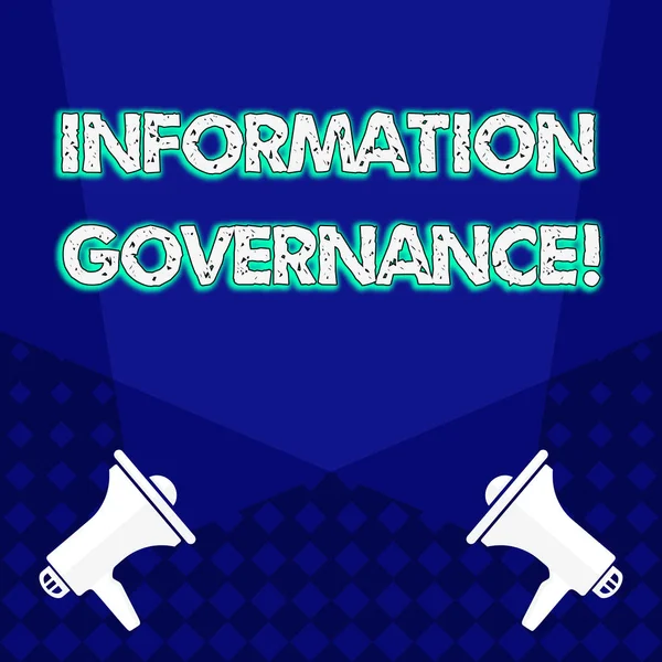 Writing note showing Information Governance. Business photo showcasing analysisagement of information at an organization Blank Spotlight Crisscrossing Upward Megaphones on the Floor.