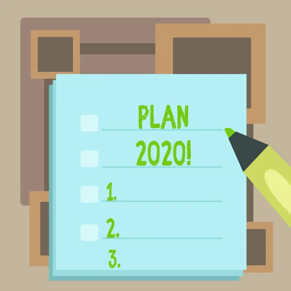 Handwriting text Plan 2020. Concept meaning detailed proposal doing achieving something next year Blank Colorful To Do Check List Planner Sheets with Tick Box and Marker Pen.