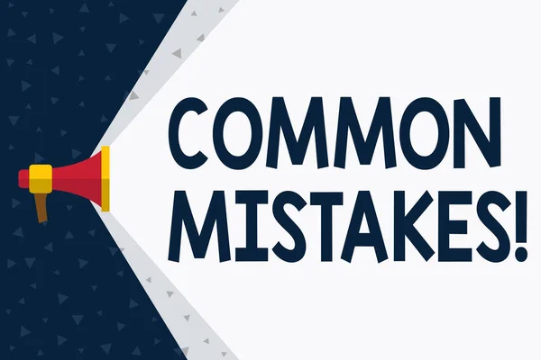 Word writing text Common Mistakes. Business concept for repeat act or judgement misguided making something wrong Megaphone Extending the Capacity of Volume Range thru Blank Space Wide Beam. — Stock Photo, Image