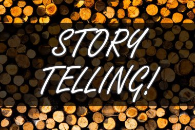Storytelling gösteren metin işareti. Kavramsal fotoğraf etkinliği halk için onları yayınlamak için hikayeler yazma ahşap arka plan Vintage ahşap vahşi mesaj fikirler niyetleri düşünceler.
