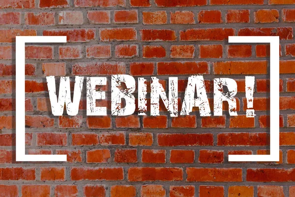 Handwriting text Webinar. Concept meaning seminar or other presentation types that takes place on Internet Brick Wall art like Graffiti motivational call written on the wall. — Stock Photo, Image