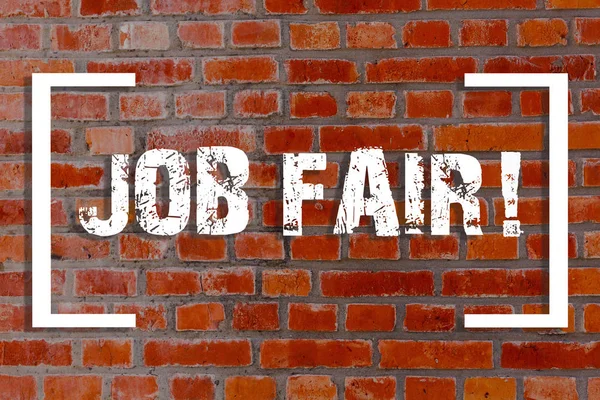 Handwriting text Job Fair. Concept meaning event in which employers recruiters give information to employees Brick Wall art like Graffiti motivational call written on the wall. — Stock Photo, Image