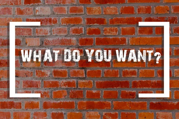 Handwriting text What Do You Want Question. Concept meaning say or write in order to ask demonstrating about something Brick Wall art like Graffiti motivational call written on the wall.