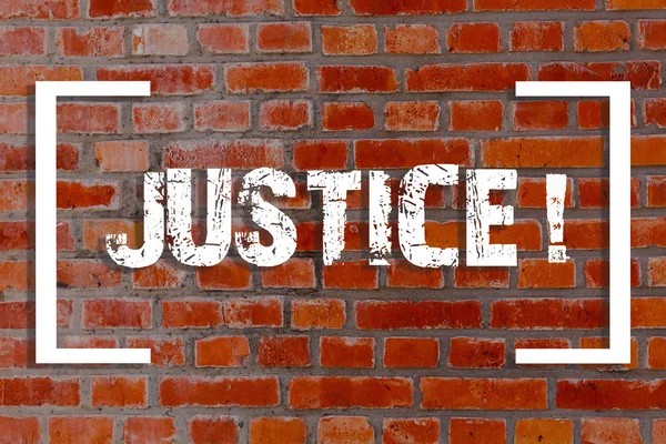 Handwriting text Justice. Concept meaning impartial adjustment of conflicting claims or assignments Brick Wall art like Graffiti motivational call written on the wall. — Stock Photo, Image