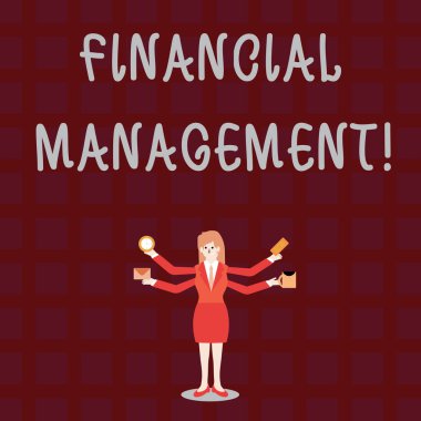 Finansal Yönetimi gösteren metin işareti. Kavramsal fotoğraf kontrol ve dört kol ile finansal kaynakların izlenmesi İş kadını Sideways Holding İşçiLer Gerekli Öğe Genişletme.