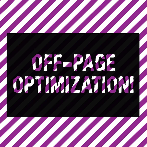 Text sign showing Off Page Optimization. Conceptual photo set of techniques to increase your website s is ranking Narrow Diagonal Stripe Seamless Pattern of Violet and White Alternate Color.