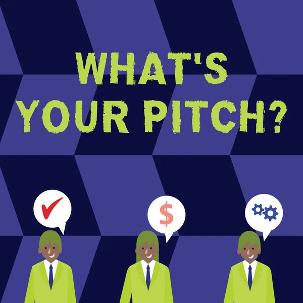 Текст, написанный словом "What S Is Your Pitch question". Бизнес-концепция для расспросов о свойствах звука или музыкального тона . — стоковое фото