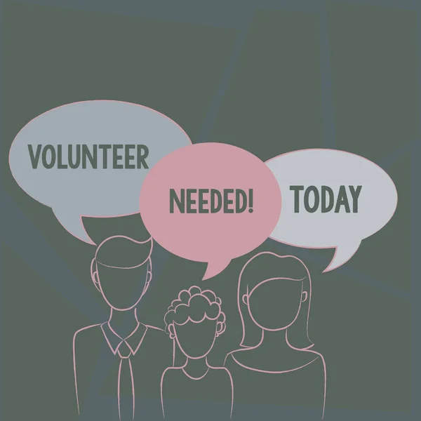 Text sign showing Volunteer Needed. Conceptual photo need work for organization without being paid Family of One Child Between Father and Mother and Their Own Speech Bubble. — Zdjęcie stockowe