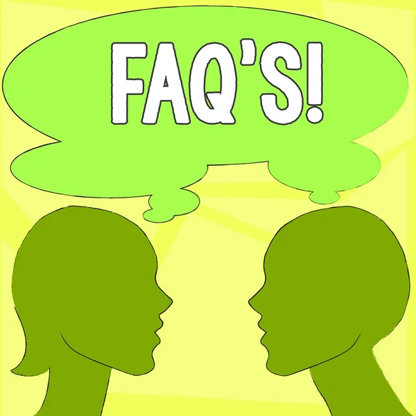 Handwriting text writing Faq S. Concept meaning list of questions and answers relating to particular subject Silhouette Sideview Profile Image of Man and Woman with Shared Thought Bubble.