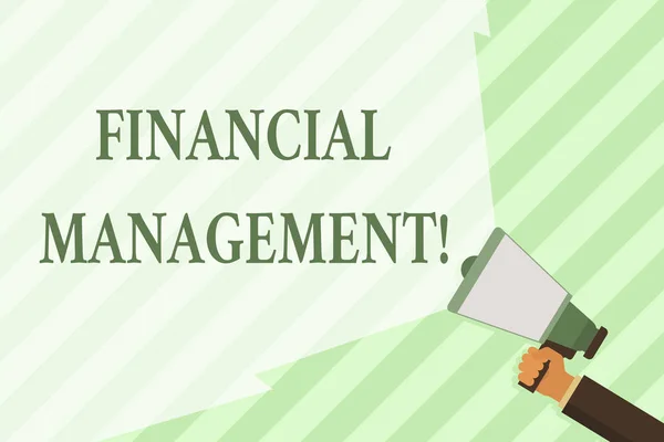 Word writing text Financial Management. Business concept for controlling and monitoring financial resources Hand Holding Megaphone with Blank Wide Beam for Extending the Volume Range.