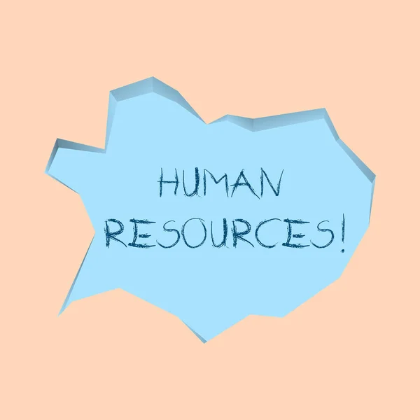 Huanalysis Resourcesを示すメモを書く。社員の採用・育成プロセスを紹介するビジネス写真不規則なカット3Dスタイルで淡いブルースピーチバブル背景. — ストック写真