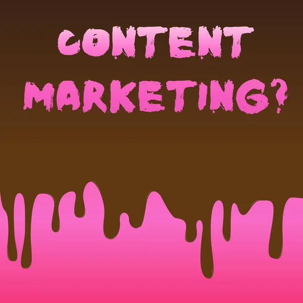 Conceptual hand writing showing Content Marketing question. Business photo text involves creation and sharing of online material Dripping Melted Chocolate Cream or Brown Paint on Pink Surface.