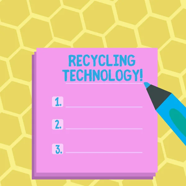 Texto de escritura de palabras Tecnología de reciclaje. Concepto de negocio para los métodos para reducir los residuos sólidos Blank Colorful To Do Check List Planner Sheets with Tick Box and Marker Pen . — Foto de Stock