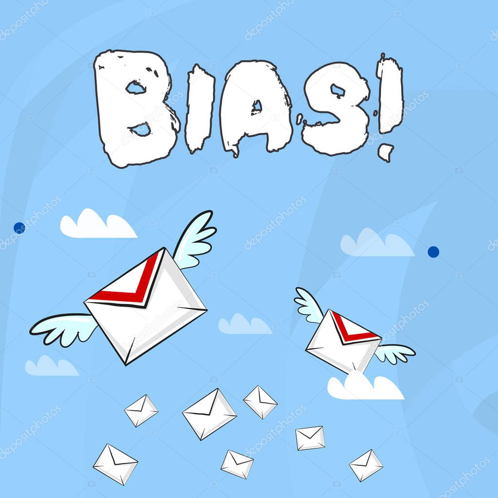 Conceptual hand writing showing Bias. Business photo showcasing inclination or prejudice for or against one demonstrating group Colorful Airmail Letter Envelopes and Two of Them with Wings.