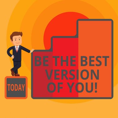 Kelime yazarlığı senin en iyi versiyonun olsun. Yükselen Çubuk Grafik Sütunlarında Büyüme ve Başarı Sunan Mutlu İşadamı 'nın gelişmeye başladığı yerden uzaklaşma konsepti.