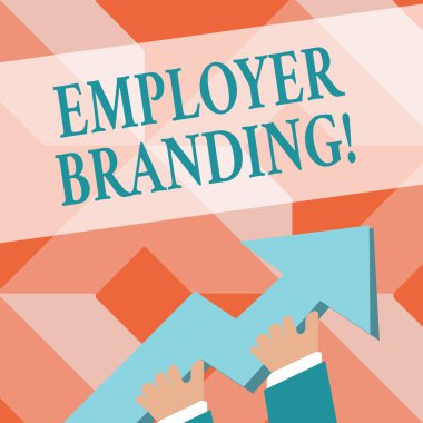 Writing note showing Employer Branding. Business photo showcasing promoting company employer choice to desired target group photo of Hand Holding Colorful Huge 3D Arrow Pointing and Going Up. clipart