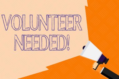 Gönüllü Gerekli gösteren kavramsal el yazısı. İş fotoğraf metin Beam Volume Range Extending ile El Holding Megafon ödenmeden organizasyon için çalışmak isteyen.