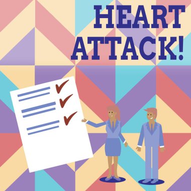 Kalp Krizini gösteren kavramsal el yazısı. Ölümle sonuçlanan koroner trombozun ani ortaya çıkması İş fotoğrafı metin Erkek ve Kadın Kağıt üzerinde Kontrol ve Çizgiler Raporu Sunan.